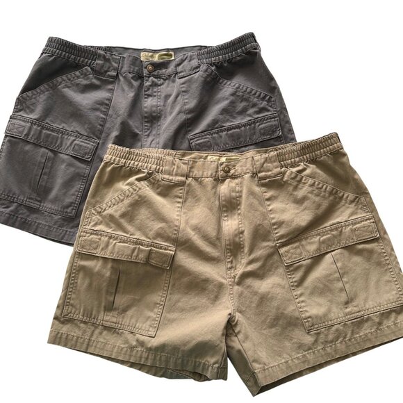 Cabelas Mens Cargo Shorts Khaki & Gray Elastic Waist 6 Pockets Hunting Camping - Picture 1 of 10